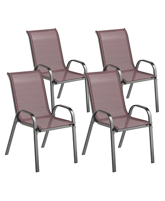 Outsunny Set of 4 Patio Dining Chairs, Stackable Outdoor