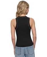 Dkny Jeans Petite Rhinestone-Trim Ribbed Tank Top