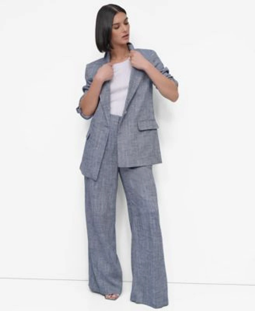 Dkny Petite Roll Tab Sleeve Blazer High Rise Wide Leg Pants
