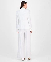 Tahari Asl Womens Linen Blend Double Breasted Blazer Button Front Vest Tank Wide Leg Pants