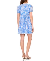 Msk Plus Printed Short-Puff-Sleeve Dress