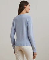 Lauren Ralph Petite Floral-Logo Combed Cotton Sweater