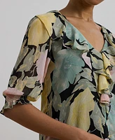 Lauren Ralph Petite Floral Georgette Ruffle-Trim Blouse