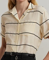Lauren Ralph Petite Striped Short-Sleeve Camp Shirt