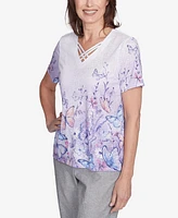 Alfred Dunner Petite Crystal Springs Crisscross Ombre Butterfly Top