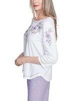 Alfred Dunner Petite Crystal Springs Embroidered Flower Crew Neck Top