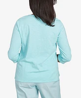 Alfred Dunner Petite St. Thomas Asymmetrical Dragonfly Embroidery Top