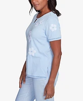 Alfred Dunner Petite St. Thomas Dragonfly Flower Applique Top