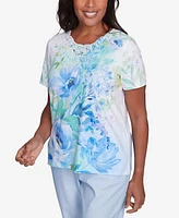 Alfred Dunner Petite St. Thomas Dramatic Floral Print Top