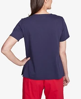 Alfred Dunner Petite Land of The Free Butterfly Criss-Cross Crew Neck Top