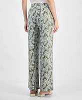 Kasper Women's Leaf-Print Pull-On Wide Ankle Pants