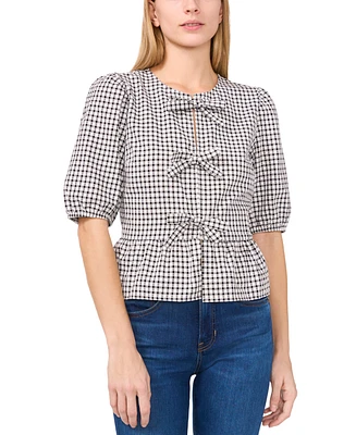 CeCe Women's Gingham Bow-Front Peplum Top