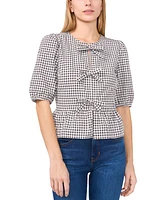 CeCe Women's Gingham Bow-Front Peplum Top