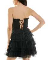 pear culture Women's Ruffled Tulle Strapless Fit & Flare Dress