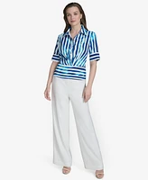 Halston Women's Striped Collared Button-Front Shirt