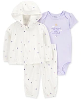 Carter's Baby Girls Cotton Balloons-Print Little Cardigan, Bodysuit & Pants, 3 Piece Set