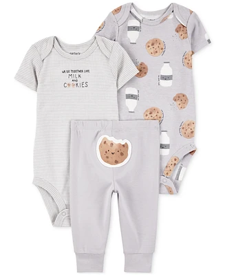 Carter's Baby Milk & Cookies Little Character Cotton Bodysuits Pants, 3 Piece Set