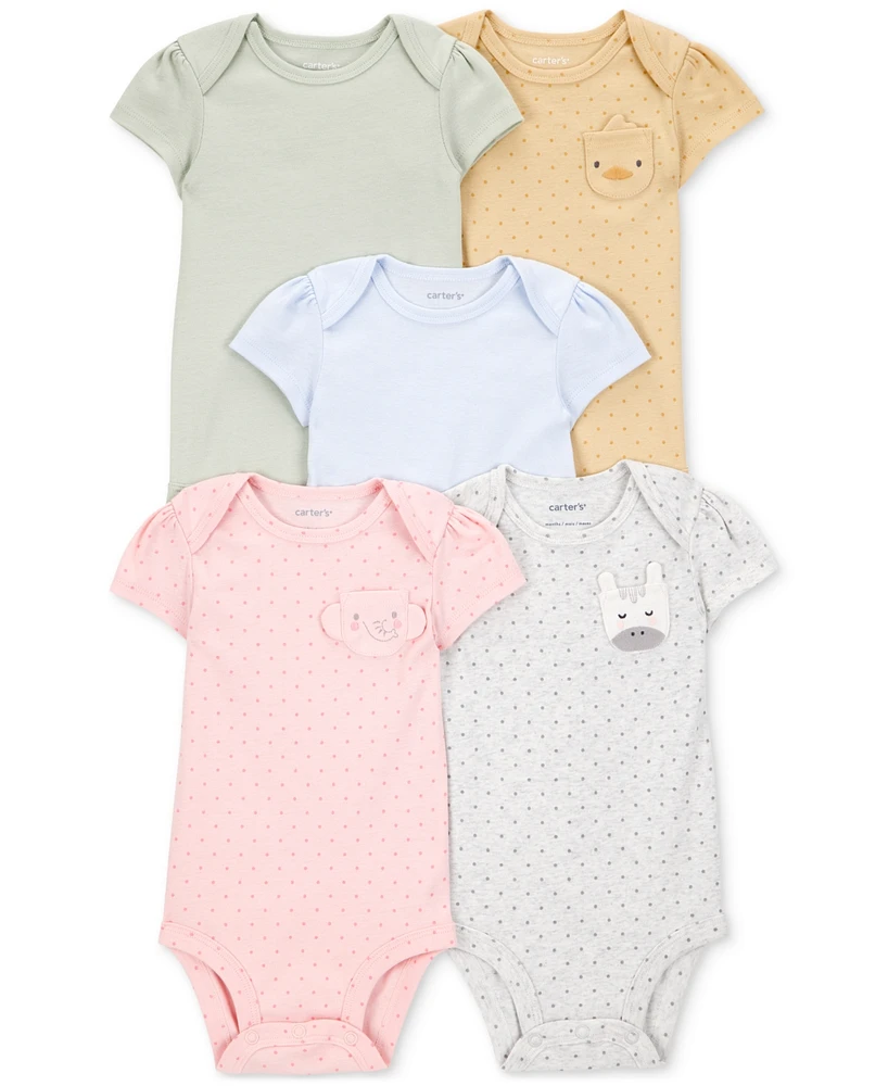 Carter's Baby Girl Printed Animal Short-Sleeve Bodysuits, 5 Pack