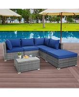 Gymax 6 Piece Outdoor Rattan Sectional Sofa Set Patio Conversation Furniture Set w/ Cushions