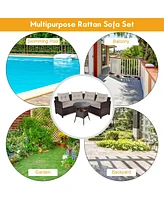 Gymax 4PCS Rattan Outdoor Patio Furniture Set Sectional Sofa Table w/ Cushions
