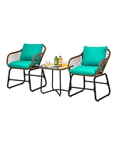 Gymax 3 Piece Patio Conversation Furniture Set Outdoor Bistro Set w/ Cushions