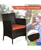 Gymax Set of 8 Outdoor Patio Rattan Conversation Furniture Set w/ Cushion Table