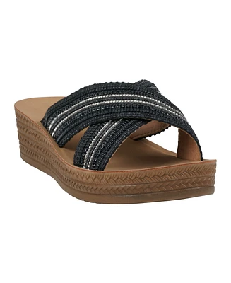 Gc Shoes Women's Robyn Embellished Crisscross Strap Wedge Sandals