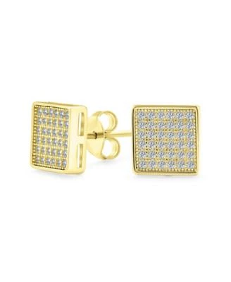 Bling Jewelry Geometric Hip Hop Square Cubic Zirconia Micro Pave Cz Stud Earrings Gold Plated .925 Sterling Silver