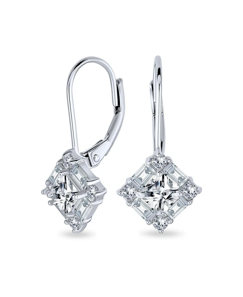 Bling Jewelry Deco Style Cz Baguette Lever back Drop Earrings Prom Sterling Silver