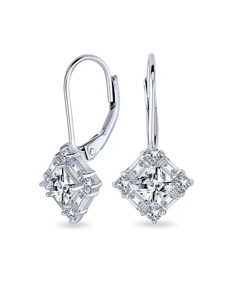 Bling Jewelry Deco Style Cz Baguette Lever back Drop Earrings Prom Sterling Silver