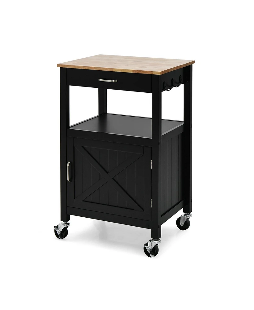 Rolling Kitchen Island Cart with Drawer and Side Hooks