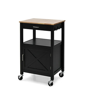 Rolling Kitchen Island Cart with Drawer and Side Hooks