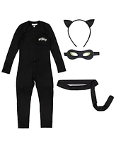 Miraculous Cat Noir Zip Up Cosplay Costume Coverall Tail Mask and Headband 4 Piece Set