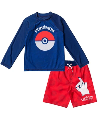 Pokemon Boys Pikachu Rash Guard and Swim Trunks