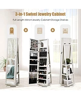 Rotatable 2-in-1 Lockable Jewelry Cabinet with Full-Length Mirror