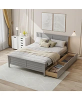 Full Bed Frame with Storage Drawers and Solid Wood Headboard