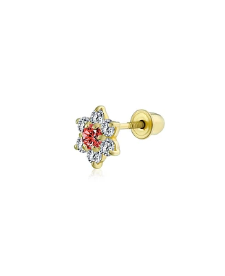 Bling Jewelry Tiny Minimalist Cz Cubic Zirconia Cluster Open Flower Yellow 14K Real Gold Stud Earring 1 Piece Screw Back