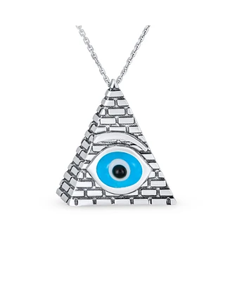 Bling Jewelry Free Mason Masonic Talisman Pendant Necklace with Blue Horus Eye Sterling Silver
