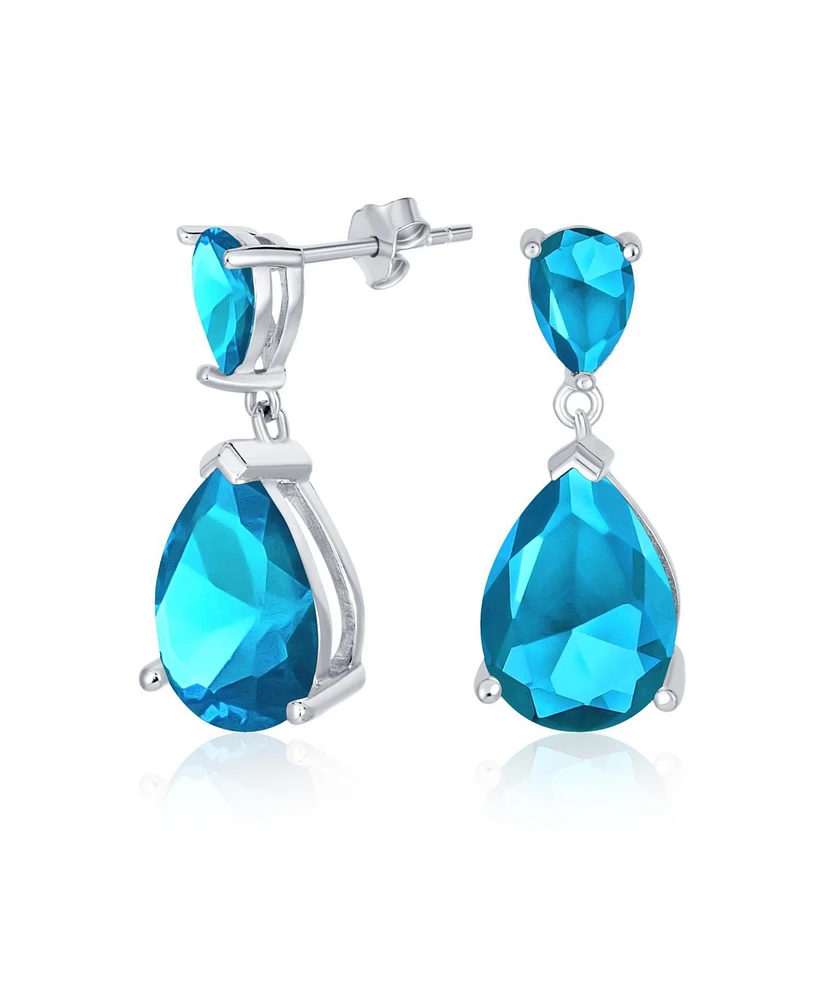 Bling Jewelry Simple Cubic Zirconia Teardrop Pear Shaped Solitaire Cz Dangle Earrings .925 Sterling Silver