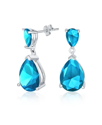 Bling Jewelry Simple Cubic Zirconia Teardrop Pear Shaped Solitaire Cz Dangle Earrings .925 Sterling Silver
