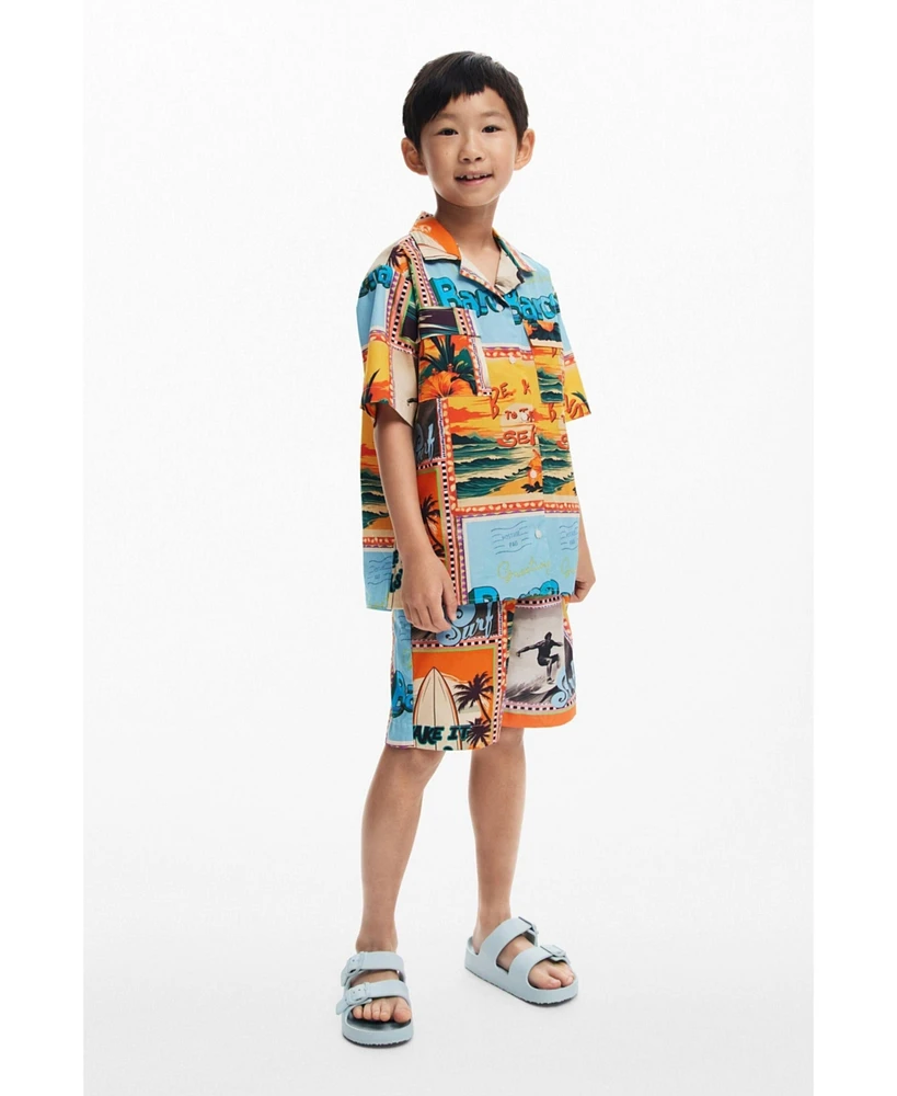 Desigual Boys Boys's Tropical postcards shirt