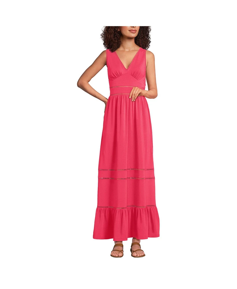 Lands' End Women's Cotton Modal Embellished Trim Maxi Dress
