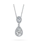 Bling Jewelry Pear Cubic Zirconia Cz Large Teardrop Solitaire Pendant Necklace Silver Plated Brass