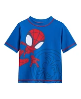 Spidey and His Amazing Friends Toddler Boys Marvel Spider-Man Upf 50+ Rash Guard Swim Trunks Outfit Set