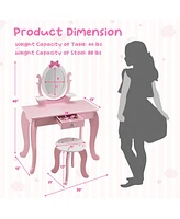 Kid Vanity Table Stool Set with Oval Rotatable Mirror