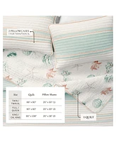 Linery & Co. Cotton Stitched Reversible Coastal 3 Piece Quilt and Sham Set