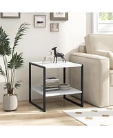 2-Tier Square End Table with Storage Shelf Reversible Design