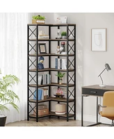 Tribesigns 7 Shelf Corner Bookcase, Industrial Large Corner Bookshelf