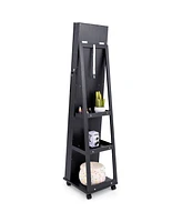 64 Inches Lockable Jewelry Cabinet Armoire with Built-in Makeup Mirror