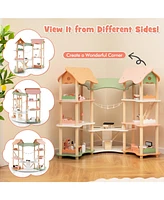 Large 3-Tier Wooden Dollhouse with 32-Piece Furniture Set